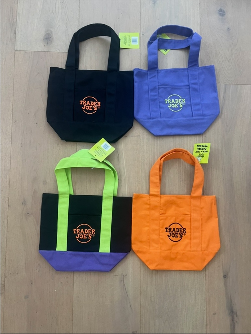 Trader Joe's Mini Tote Bag - Orange, Black, Purple, Lime